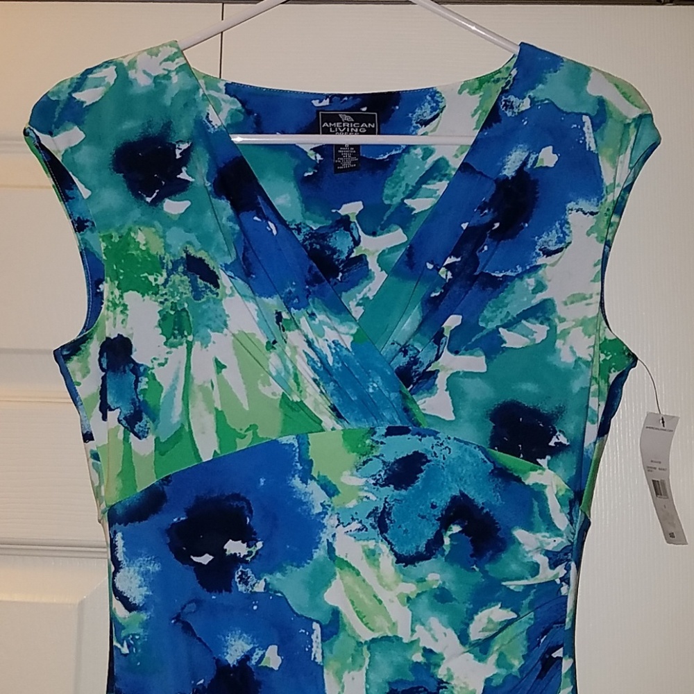 Floral faux wrap, gathered style dress